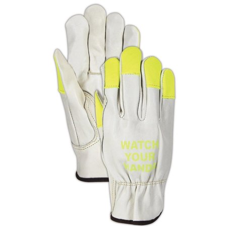 MAGID RoadMaster B6540EHVY Leather Drivers Gloves with HiViz Fingertips, 12PK B6540EHVY-L